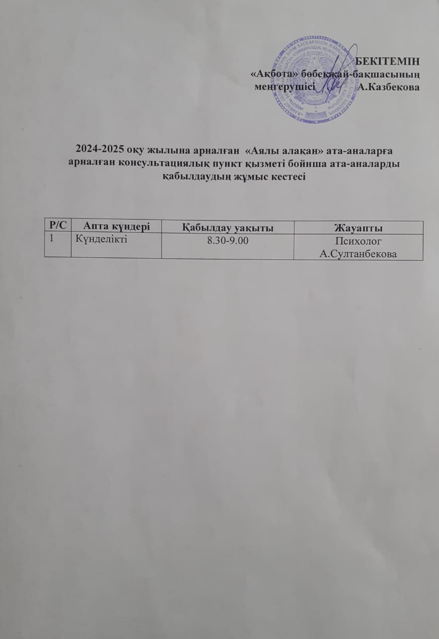 Қабылдау кестесі
